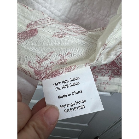 Melange Home Red Toile Embroidered Vintage French Inspired Cotton Pillow 1 Sham - Picture 9 of 10